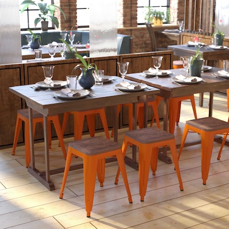 Flash Furniture 4 " Orange Metal Stool with Wood Seat, PK4 ET-BT3503-18-ORG-WD-GG